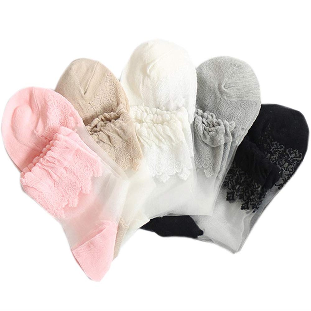 Ealafee Ankle Mesh Tights Women Dress Lace Crew Rose Socks 3 Pairs for Women Socks Crew