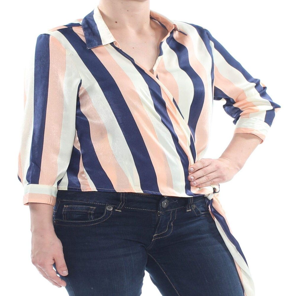 Project 28 NYC Women's Striped Wrap Top, Pink/Navy Stripe, Small