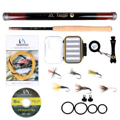 M MAXIMUMCATCH Maxcatch Tenkara Fly Fishing Rod Combo Complete Kit 11/12/13ft(Telescoping Carbon Tenkara Rod, Line, Tippet, Flies, Line Nipper, Hook Keepers) (Rod Combo, 11ft)