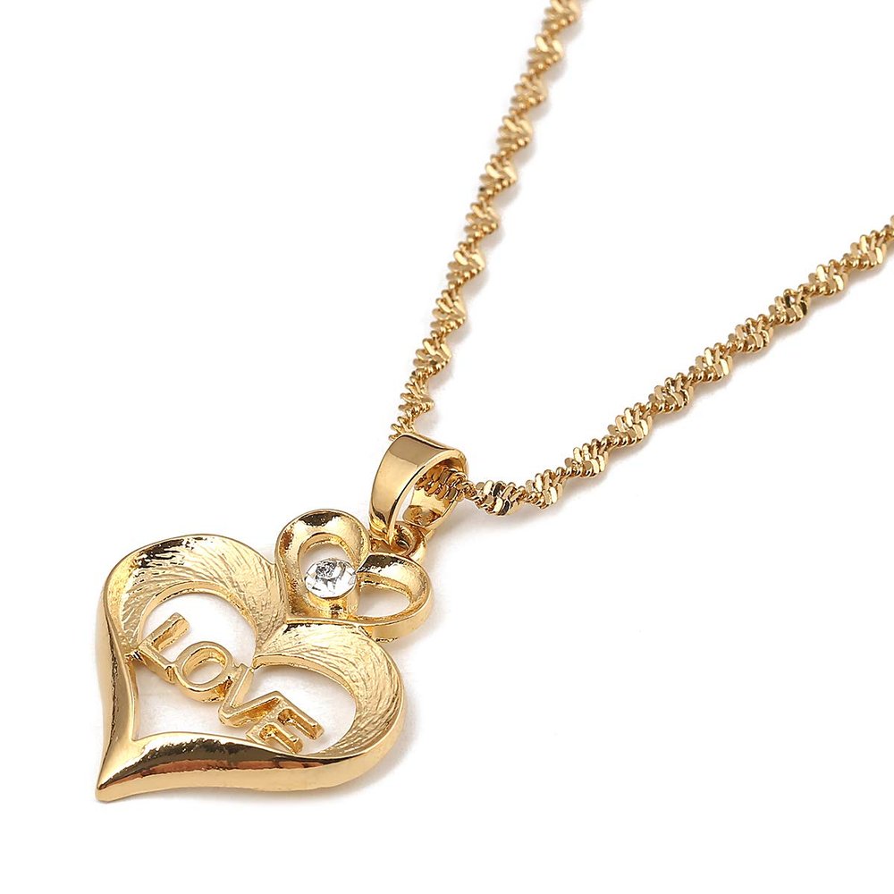 CB Gold Jewelry Initial Love Heart Pendant Necklace Earring Set Lover Gift with Rhinestone Engraved (Pendant Necklace)