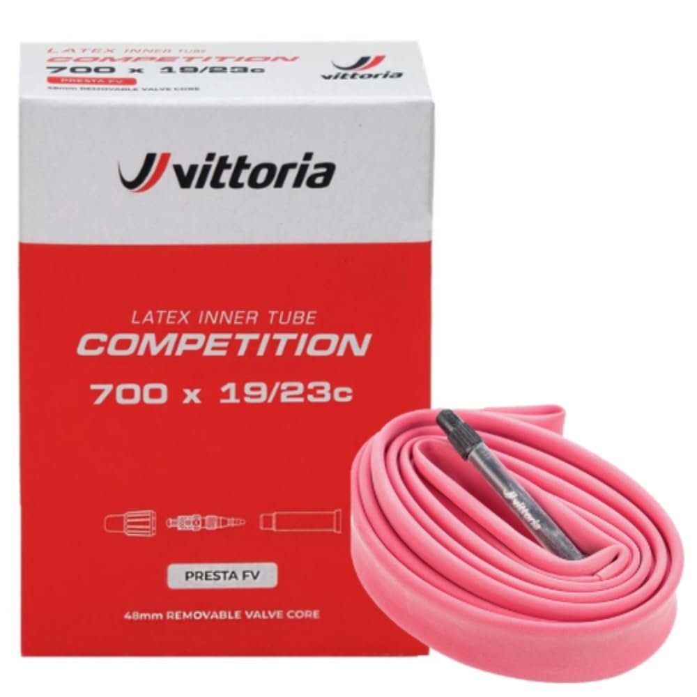 Vittoria Competition Latex Inner Tube 291.70/2.30  Presta 48 mm Removable Core  Lightweight, Supple & Fast Rolling Pink Latex Tube for XC & Trail Riding