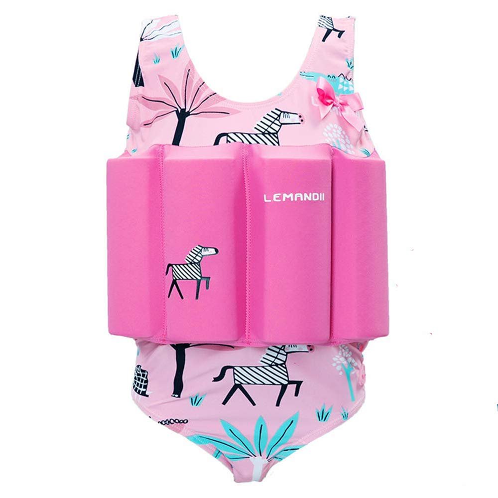 Lemandii One-Piece Children Buoyancy Swimsuit Swim Vest Detachable Float Swimwear, Perfect for Kids or Baby Learn to Swimming (Zebra Pattern, S)