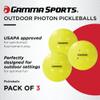 GAMMA Photon Outdoor Pickleballs Pack of 3, USAPA Approved, High-Visibility, Durable and Ultra-Balanced view 2