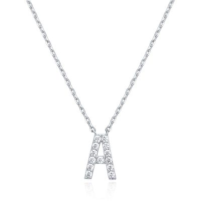 PAVOI 14K White Gold Plated Cubic Zirconia Initial Necklace | Letter Necklaces for Women | A Initial