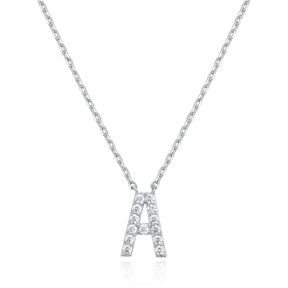 PAVOI 14K White Gold Plated Cubic Zirconia Initial Necklace | Letter Necklaces for Women | A Initial
