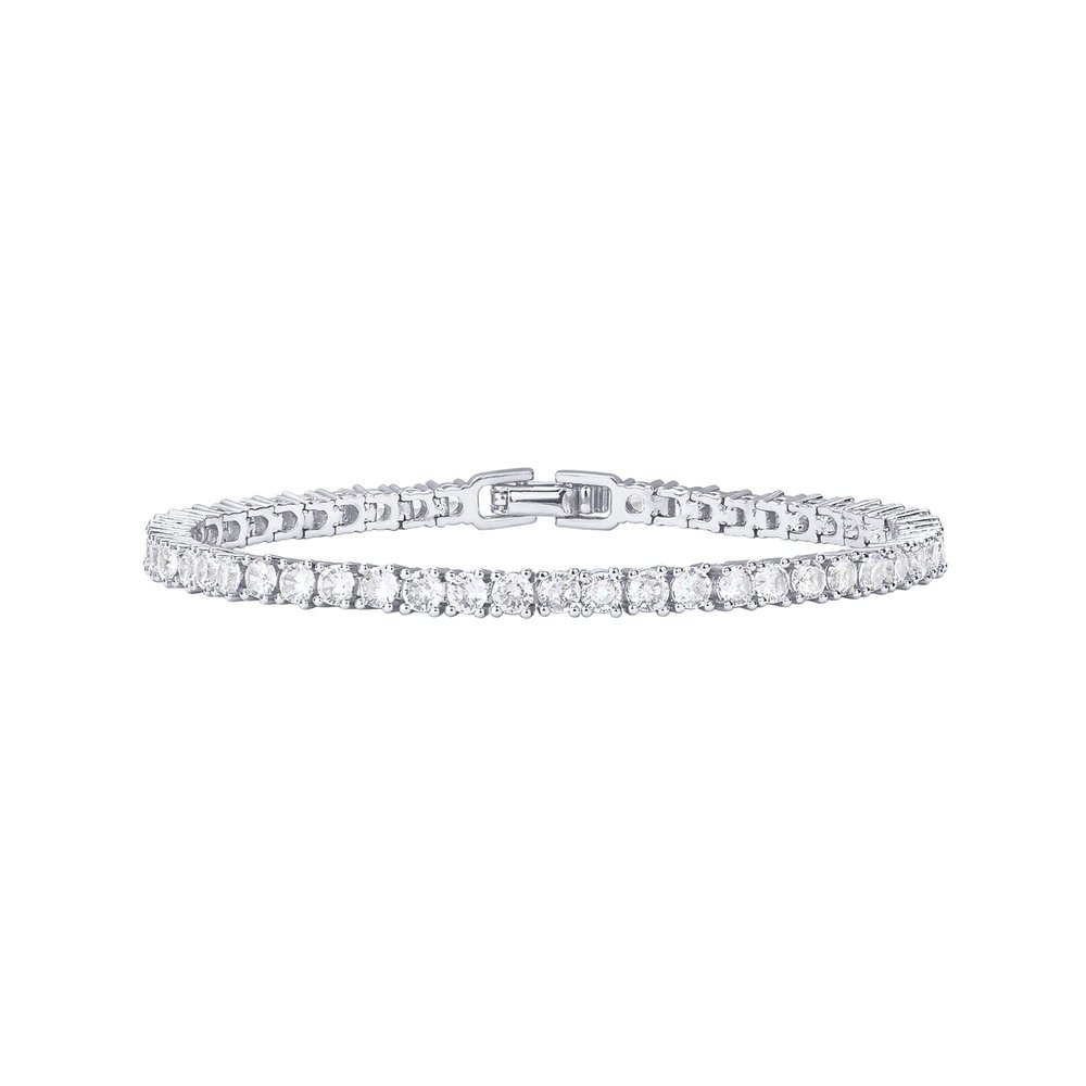 PAVOI Rhodium Plated Tennis Bracelets for Women - 3mm Cubic Zirconia Classic Gold Tennis Bracelets for Women and Men - Trendy CZ Jewelry Gifts - Size 7.5 Inches