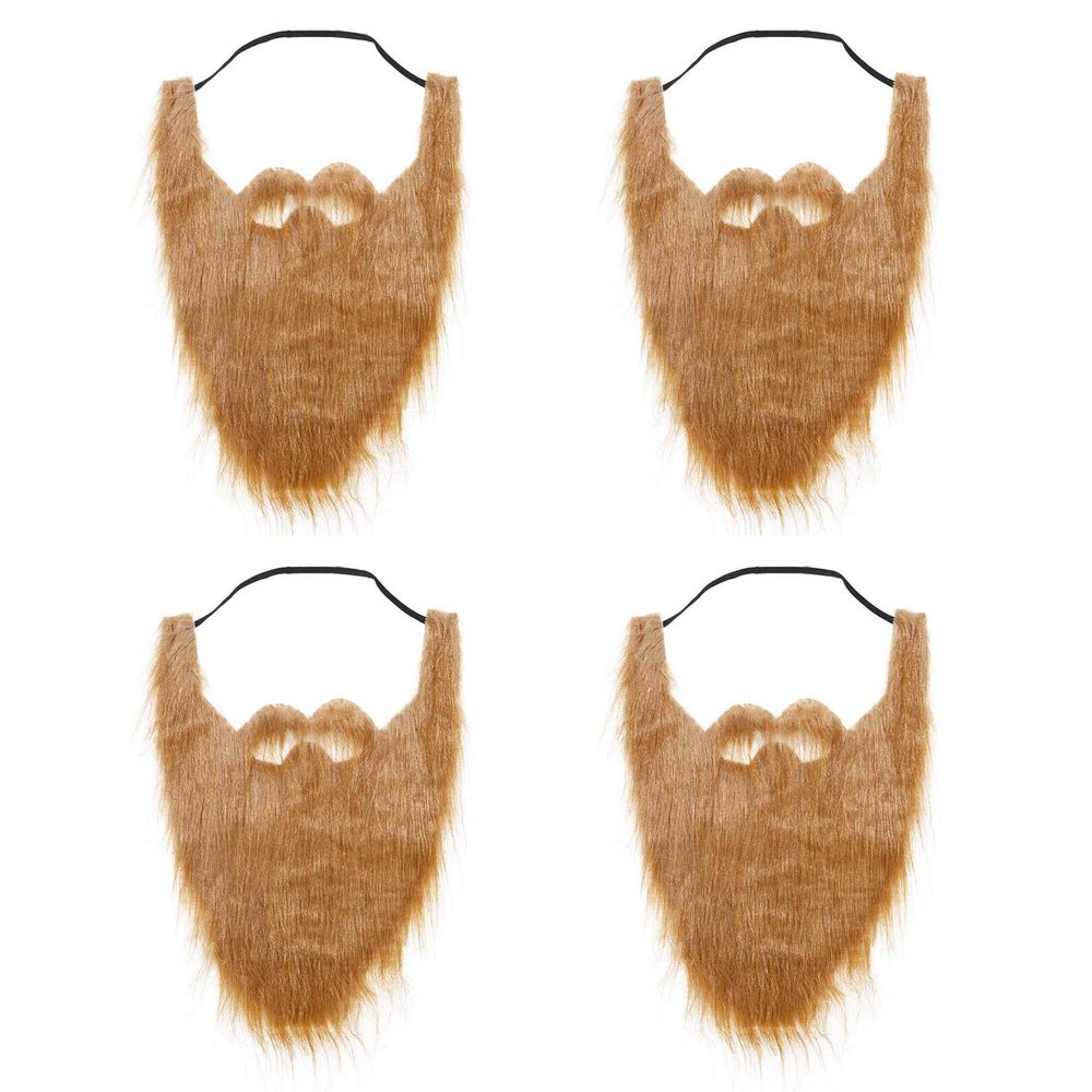 QIAONIUNIU Fake Beard for Kids, Brown Full Beard and Mustache Costume Elastic Halloween Facial Hair 4 Pack