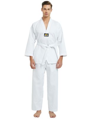 TopTie V-Neck Taekwondo Uniform for Kids Adults, TKD Dobok Uniform Martial Arts Uniform with Belt-White Trim-Size 0