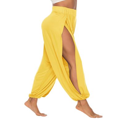 AvaCostume High Slit Harem Pants Women Hippie Harem Pants Trousers Yellow L