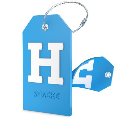 Shacke Initial Luggage Tag with Full Privacy Cover and Stainless Steel Loop - Aqua Teal (Letter H)