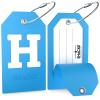 Shacke Initial Luggage Tag with Full Privacy Cover and Stainless Steel Loop - Aqua Teal (Letter H) view 2