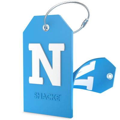 Shacke Initial Luggage Tag with Full Privacy Cover and Stainless Steel Loop - Aqua Teal (Letter N)