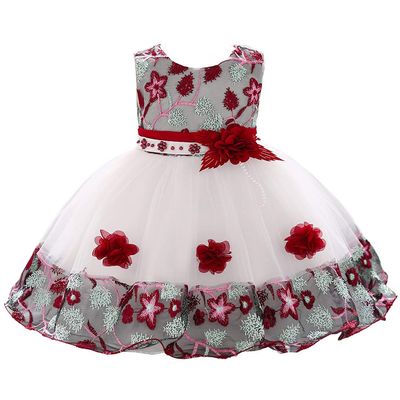 2T 24 Months 3T Fancy Burgundy Baby Girls Dress Fit Knee Length Tulle Vintage Princess Floral Summer Baptism Wedding Party Little Girl Dress 2 3