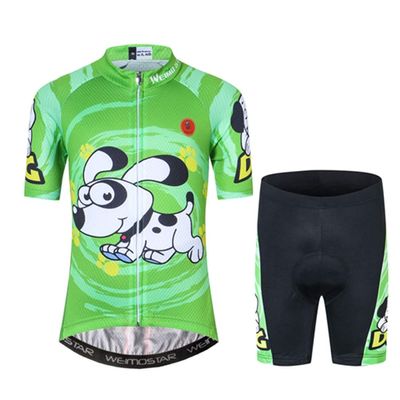 Children Bike Clothing Riding Summer Cycling Jersey Shorts Padded Bicycle Sportswear Dog Green XXL