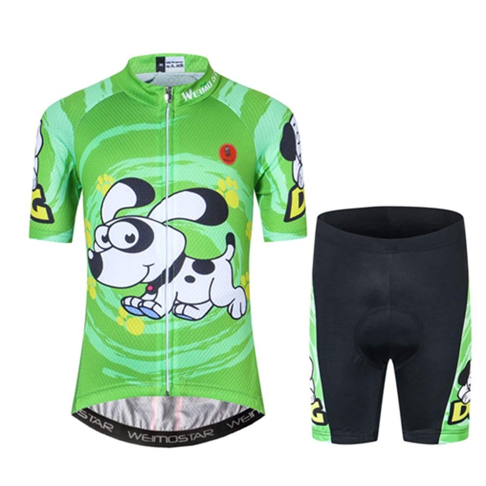 Children Bike Clothing Riding Summer Cycling Jersey Shorts Padded Bicycle Sportswear Dog Green XXL
