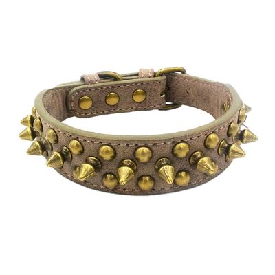Newtensina Retro Bronze Studded Dog Collar Puppy Collar with Rivets for Small Dogs Medium Dogs - Grey - XL