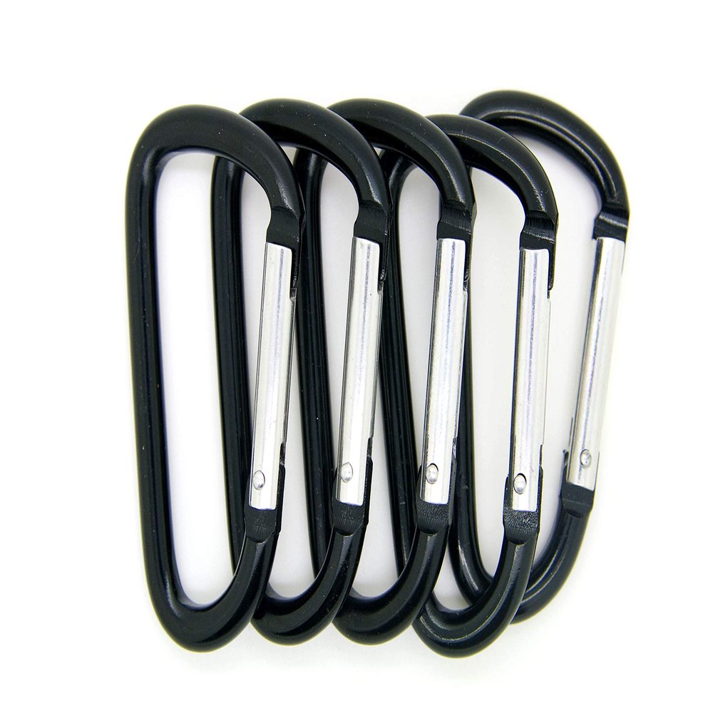 OnDepot 100 Pack of 3 inches Carabiner Spring Belt Clip Lot Snap Key Chain 75mm Aluminum Color, Black/Blue/Silver/Mix Color (Black 3" (100 Pack))