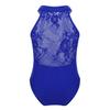 Agoky Kids Girls Criss Cross Lace Back Cotton Leotard Ballet Dancewear Gymnastics Unitard Blue Floral Lace 5-6 view 2