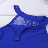 Agoky Kids Girls Criss Cross Lace Back Cotton Leotard Ballet Dancewear Gymnastics Unitard Blue Floral Lace 5-6 view 4