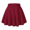 Afibi Casual Mini Stretch Waist Flared Plain Pleated Skater Skirt (X-Small, Wine Red) view 1