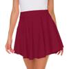 Afibi Casual Mini Stretch Waist Flared Plain Pleated Skater Skirt (X-Small, Wine Red) view 4