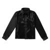 YONGHS Kids Boys Sparkly Sequins Hip Hop Performance Shirts Glittery Sequined Long Sleeve Spread Collar Dancewear Black 8-10 view 3