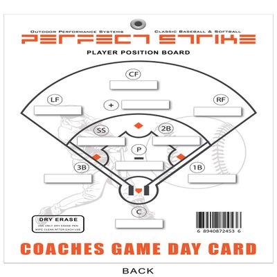 Perfect Strike Coaches Game Day Card with Player Line-up, Game Scoring and Graphic Player Position Board. Game Management for Baseball and Softball : Reusable Dry-Erase Card. 8.5" x 11" (5)