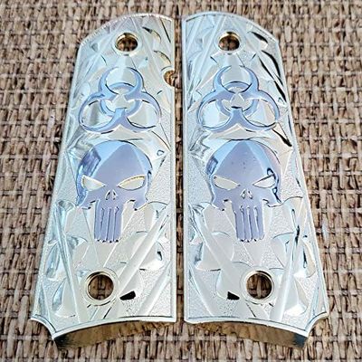 1911 Grips Gold Plated Full Size Punisher Ambi Safety Cut