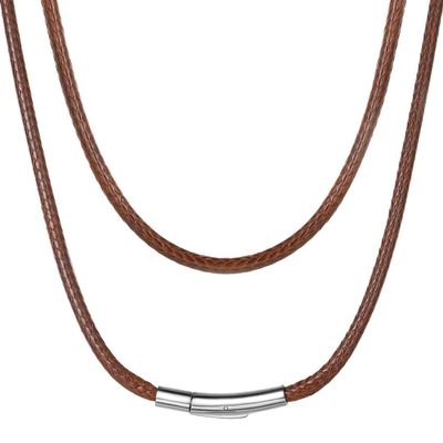 Braided Brown Leather Necklace Cord, 3MM 22 Inches with Stainless Steel Clasp, Waterproof Rope Chain for DIY Jewelry Unisex Gift