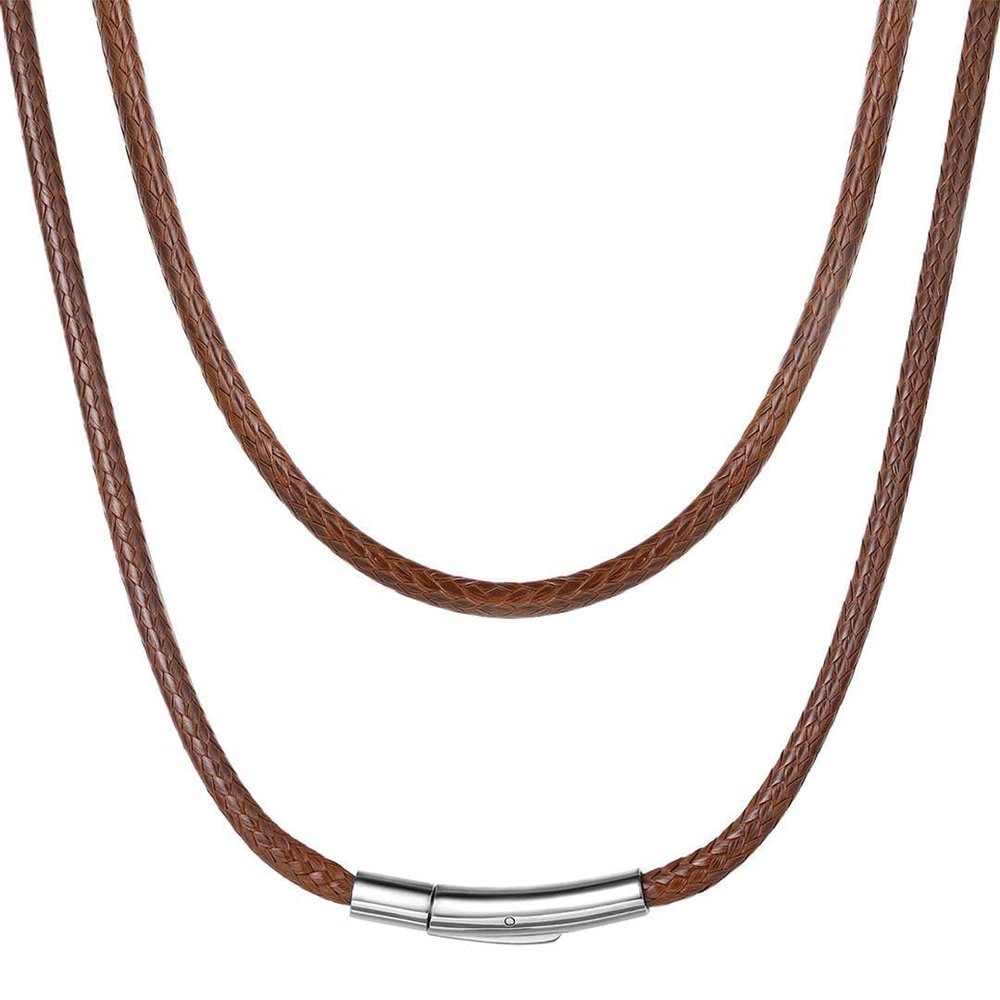 Braided Brown Leather Necklace Cord, 3MM 22 Inches with Stainless Steel Clasp, Waterproof Rope Chain for DIY Jewelry Unisex Gift