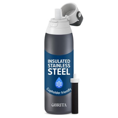 Brita Stainless Steel Premium Filtering Water Bottle, BPA-Free, Reusable, Insulated, Replaces 300 Plastic Water Bottles, Filter Lasts 2 Months or 40 Gallons, Includes 1 Filter, Carbon - 20 oz