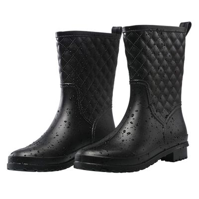 Petrass Women Rain Boots Black Waterproof Mid Calf Lightweight Cute Booties Fashion Out Work Comfortable Garden Shoes, Black 8.5