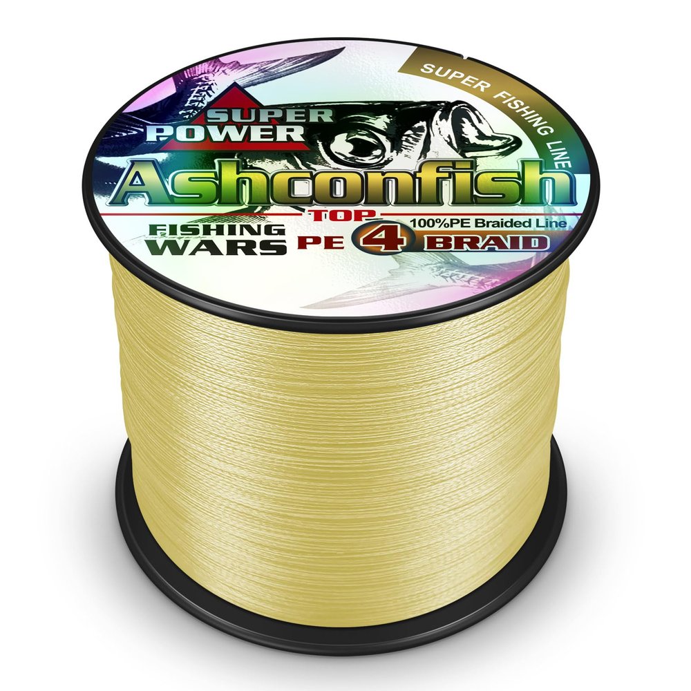 Ashconfish Braided Fishing Line- 4 Strands Super Strong PE Fishing Wire Heavy Tensile for Saltwater & Freshwater Fishing -Abrasion Resistant - Zero Stretch- 100M/109Yds 6LB Yellow