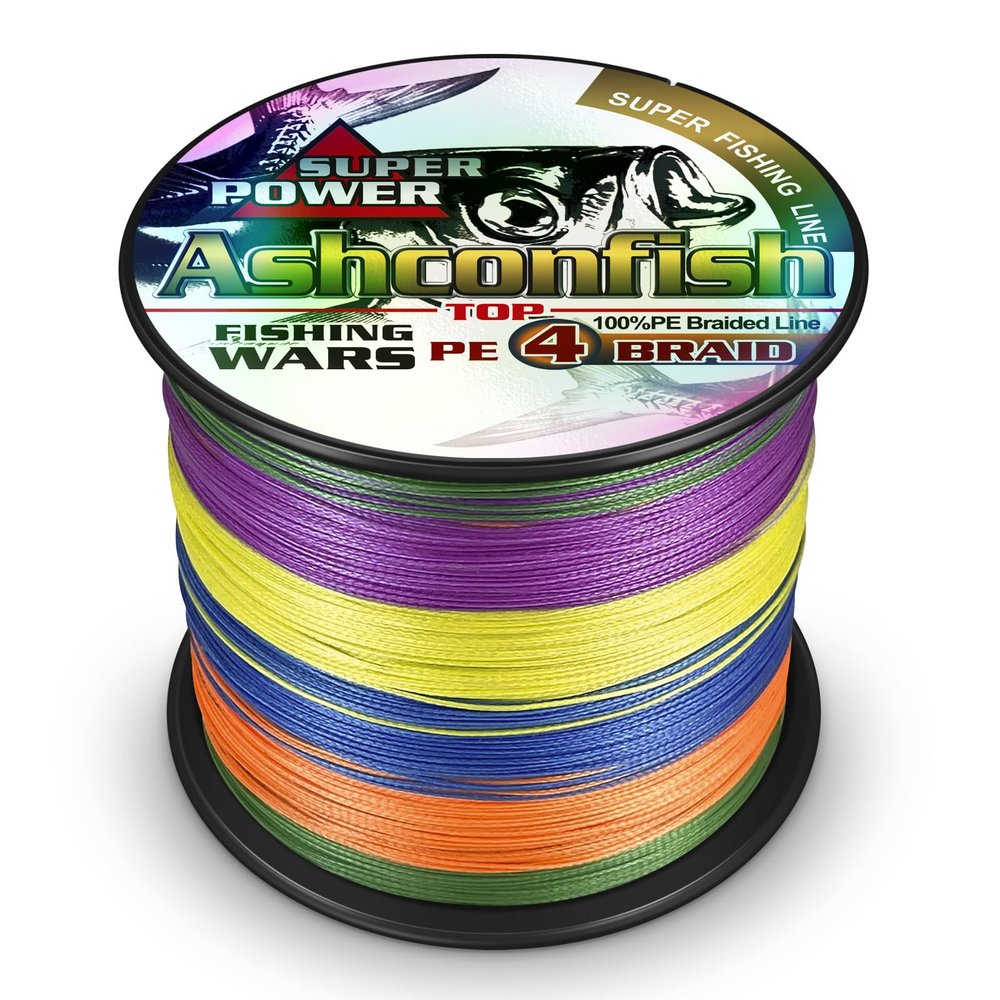 Ashconfish Braided Fishing Line- 4 Strands Super Strong PE Fishing Wire Heavy Tensile for Saltwater & Freshwater Fishing -Abrasion Resistant - Zero Stretch- 100M/109Yds 8LB Multi Color