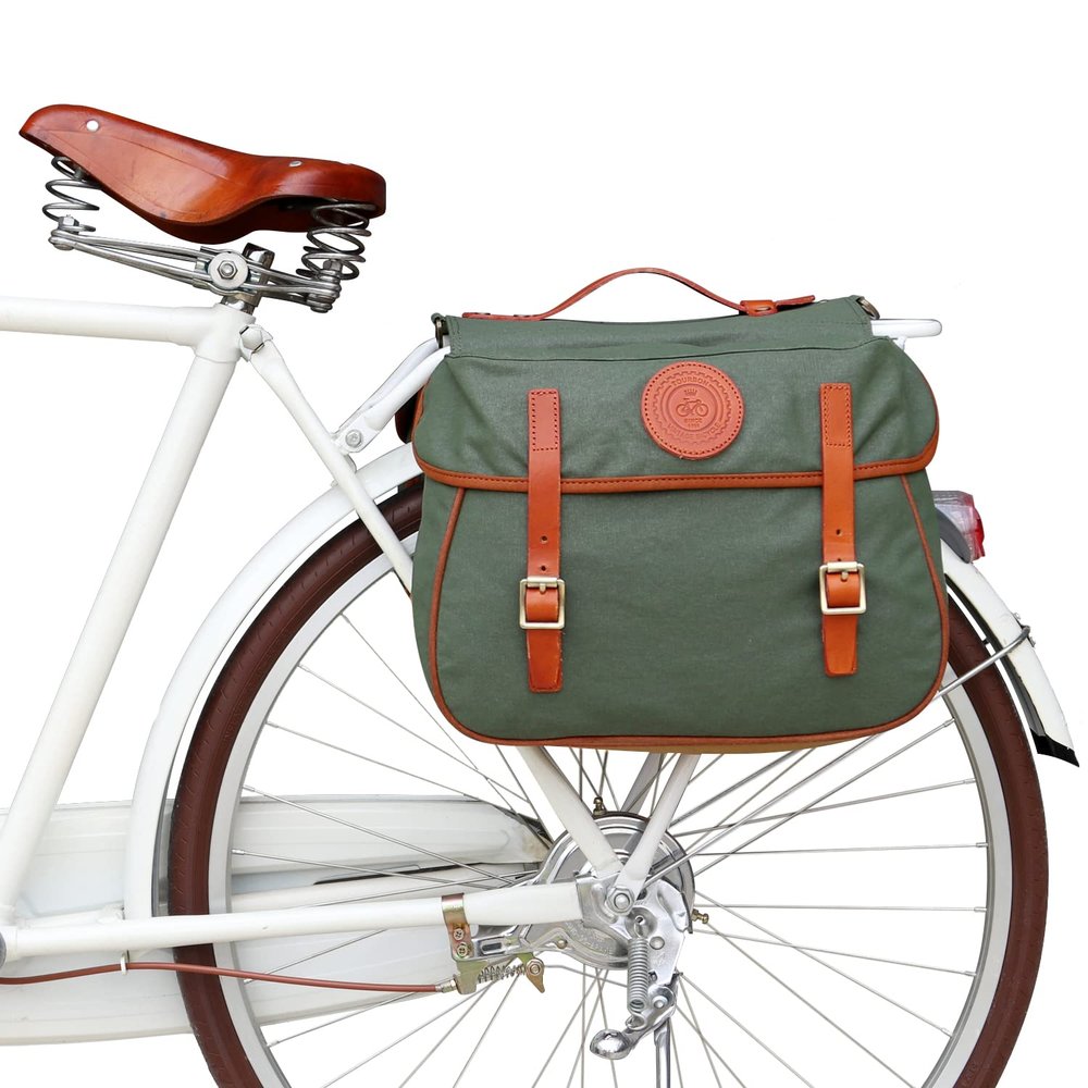 TOURBON Bike Pannier Bags Waterproof Bicycle Rear Rack Tail Bag - Canvas and Leather