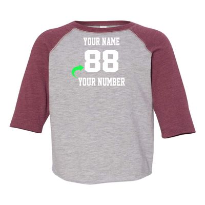 Customized Toddler Baseball Raglan Tee Personalized with Name and Team Number (Vintage Burgundy, 5T)