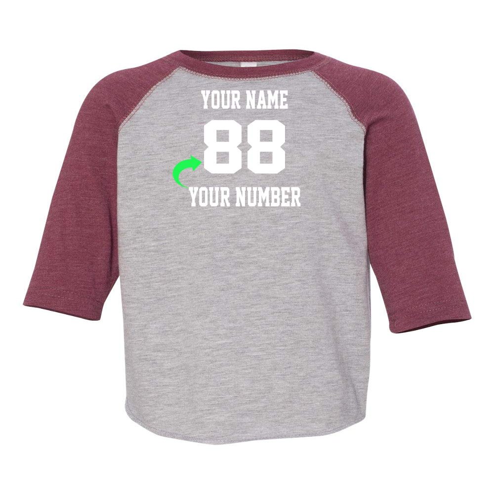 Customized Toddler Baseball Raglan Tee Personalized with Name and Team Number (Vintage Burgundy, 5T)