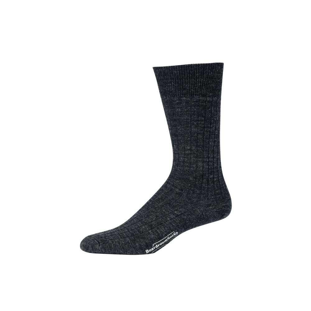 BoardroomSocks Merino Wool Mid-Calf Dress Socks for Men, Ribbed Dress Socks, Charcoal