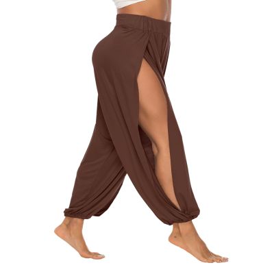AvaCostume High Slit Harem Pants Women Hippie Harem Pants Trousers Coffee XL