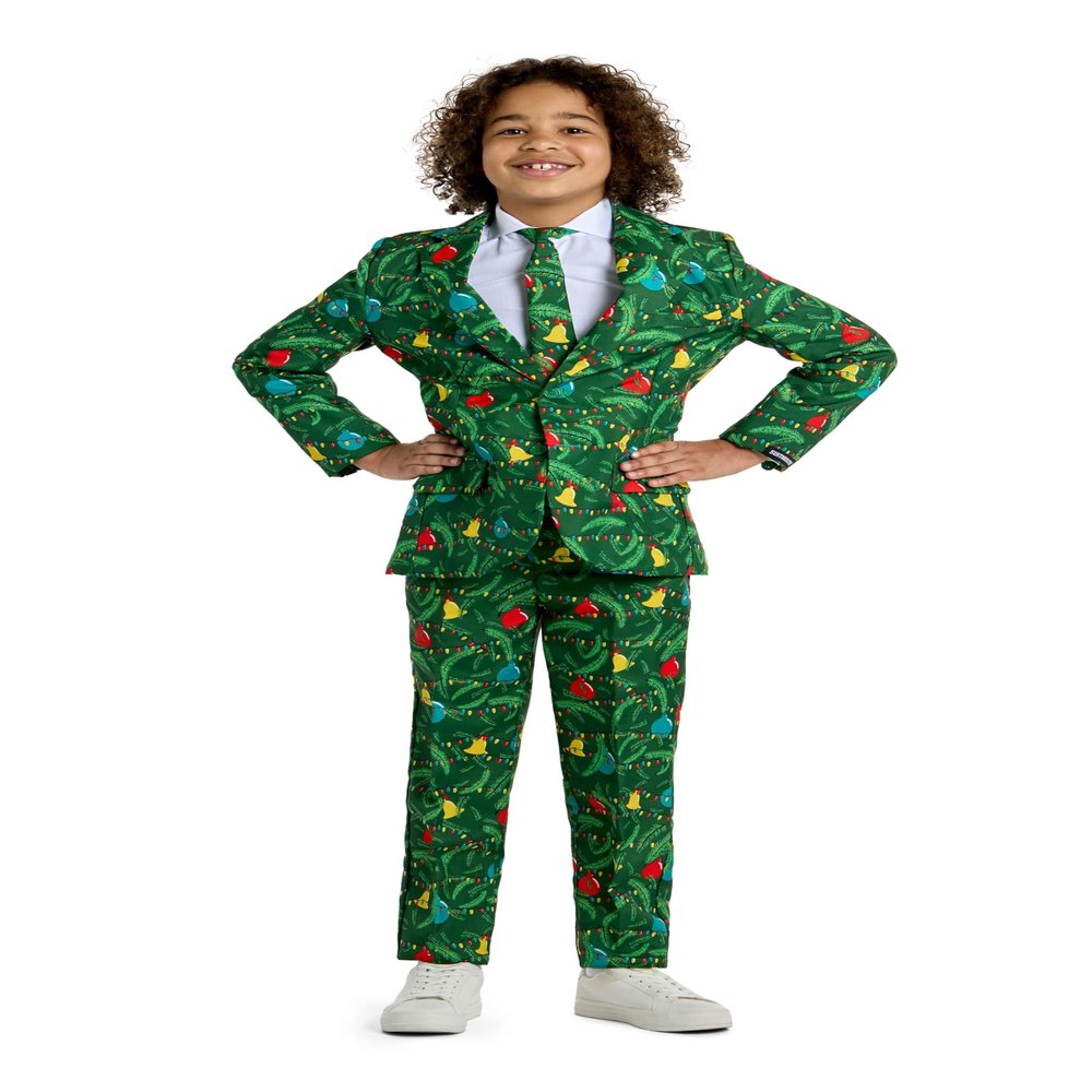 Suitmeister Boys Christmas Suit - Holiday Ugly Real X-Mas Light Up Outfit - Green - Includes Kids Blazer, Pants - Tie
