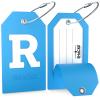 Shacke Initial Luggage Tag with Full Privacy Cover and Stainless Steel Loop - Aqua Teal (Letter R) view 2