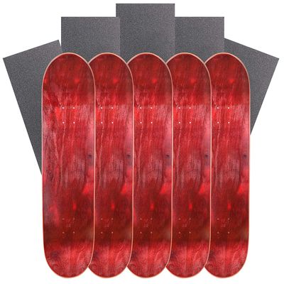 Cal 7 Blank Maple Skateboard Decks with Grip Tape (Bundle of 5) (Red, 8.5 inch)