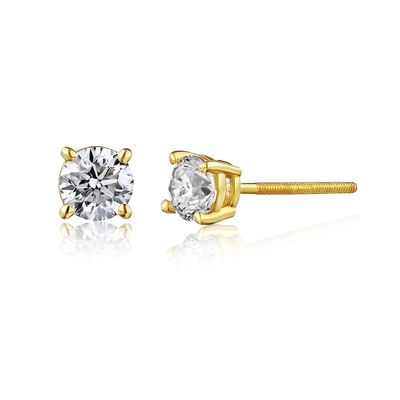 0.20-2.00 cttw Certified PREMIUM NATURAL Diamond Stud Earrings for Women 14 Karat Gold Earrings 4 Prong Setting with Screw Back Studs Fine Jewelry (0.60 cttw, yellow-gold)