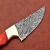 9.5" Long Full Tang Blade Skinning Knife, Rain Drop Pattern Straight Back Hand Forged Damascus Steel, Walnut Wood Scale with Brass Bolster, Cow Leather Sheath (Red) view 3