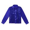 YONGHS Kids Boys Sparkly Sequins Hip Hop Performance Shirts Glittery Sequined Long Sleeve Spread Collar Dancewear Blue 4-5 view 4
