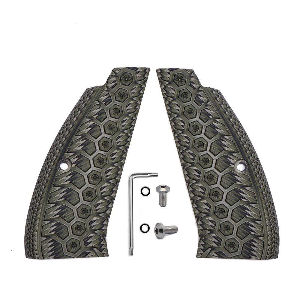 Guuun G10 CZ 75 Grips Full Size SP-01 Grip Tactics OPS Mechanical Texture - Green/Black