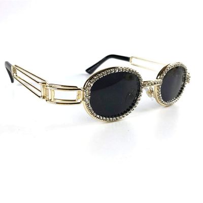 mincl/ Oval Metal Frame Diamond UV400 punk style Sunglasses (Grey)