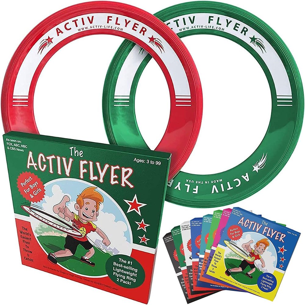 Activ Life 2 Pack Flying Rings for Kids, Fun Beach Toys, Gifts for Boys & Girls Aged 3-14, Cool Family Outdoor Games, Play at Playground, Easter Basket Fillers Birthday Presents, Red/Green