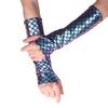 iiniim Ladies Women Mermaid Fish Scale Printed Long Gloves Hand Warmer Blue & Purple One Size view 1