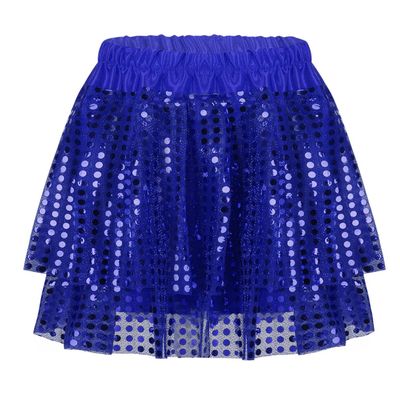 Agoky Kids Girls Glittery Sequined Dance Tutu Skirt Hip Hop Latin Jazz Fancy Dress Up for Prom Dance Stage Performance Blue 5-6